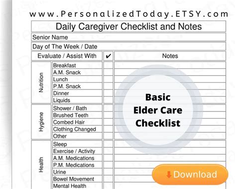 Printable Elder Care Daily Caregiver Log Pdf Digital Download Us Letter