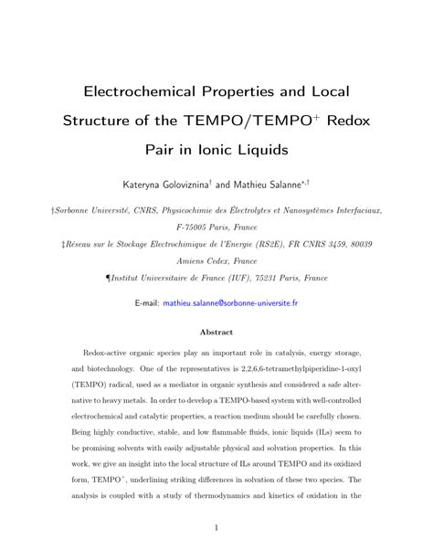 PDF Electrochemical Properties And Local Structure Of The TEMPO