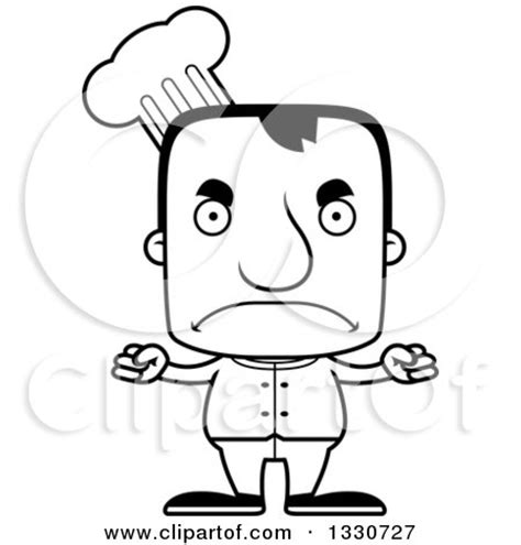 Download a free preview or high quality adobe illustrator ai, eps, pdf and high resolution jpeg versions. Lineart Clipart of a Cartoon Black and White Mad Block Headed White Man Chef - Royalty Free ...