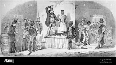A Woman Being Auctioned In Front Of A Crowd Of White Onlookers And Bidders Other Slaves To Be
