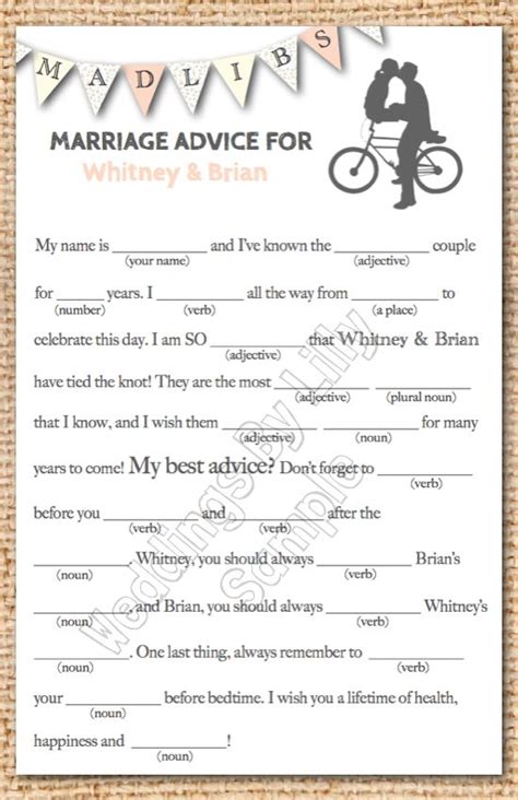 It is important to have your guests fill in the word blanks before you give them the story. mad libs ... love this idea! | Wedding mad libs, Wedding ...