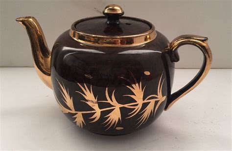 Vintage Gibsons Staffordshire England Teapot Dark Brown And Gold