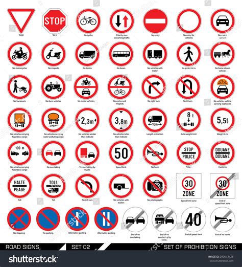 Set Road Signs Collection Mandatory Prohibition Vetor Stock Livre De