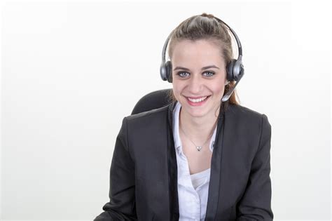 Premium Photo Beautiful Young Call Center Assistant Smiling Isolated