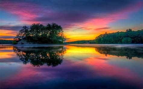 2903689 Massachusetts Lake Water Sky Reflection Trees Nature