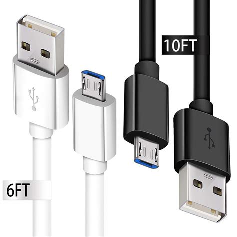 Micro Usb Charging Cable 2 Pack6ft Wht10ft Blk Android Phone Fast