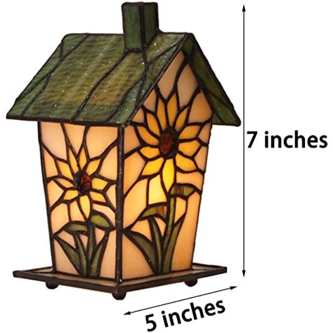 Bieye L10781 Birdhouse Tiffany Style Stained Glass Table Lamp Night Light 7 Inches Tall