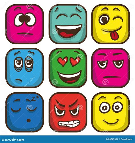 Set Of Colorful Emoticons Square Emoji Flat Stock Vector