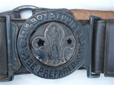 Vintage Baden Powell Boy Scout Leather Belt With Two Part Interlocking