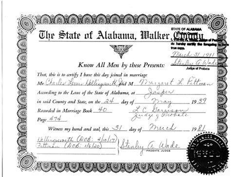 Marriage Certificate License For Charles Lewis Hollingsworth Jr