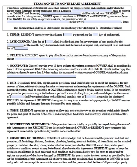 Free Texas Rental Agreement Template Printable Templates