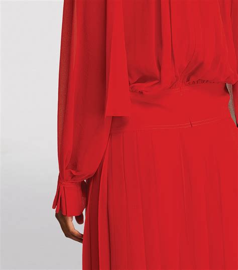 Victoria Beckham Red Silk Gathered Midi Dress Harrods Uk