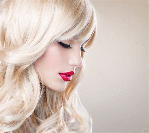 Beautiful Blond Girl With Healthy Long Wavy Hair White
