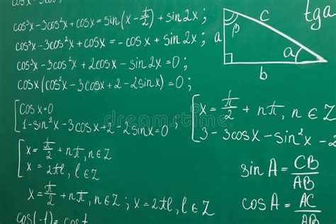 Many Different Math Formulas Written On Green Chalkboard Stock Image