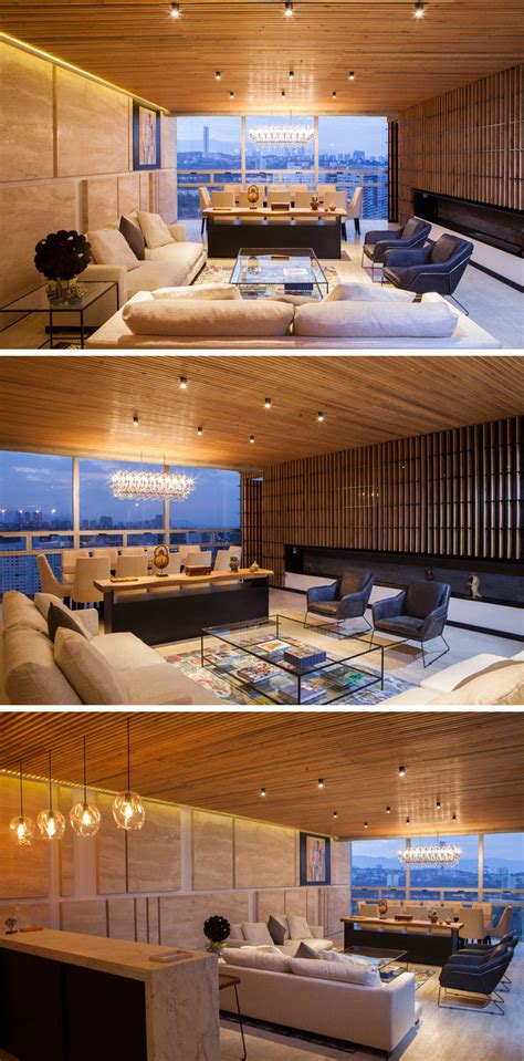 See more ideas about wood slat ceiling, wood slats, design. An Elegant Apartment With A Wood Slat Ceiling