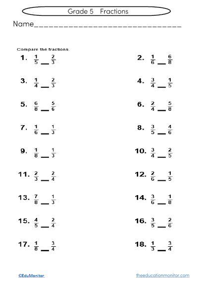 Grade 5 Fractions Worksheets with Answer Key - The EduMonitor