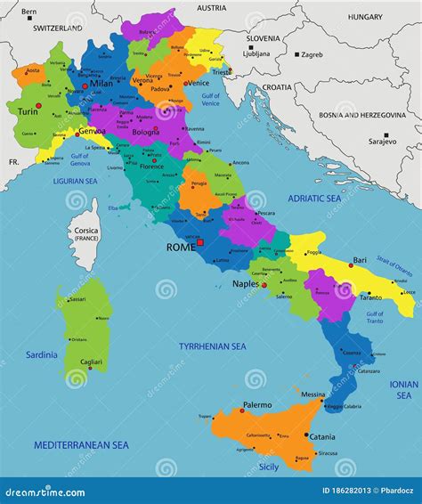Colorful Italy Political Map With Clearly Labeled Separated Layers