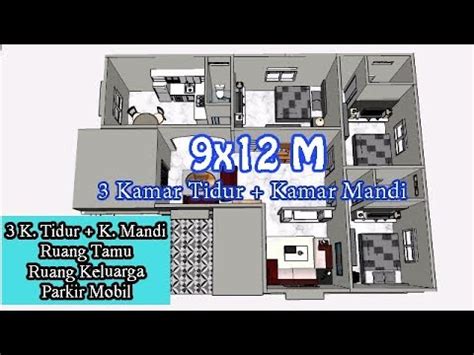 Denah dan desain rumah ini memberikan tampilan 2 taman kecil yang terletak di depan dan di belakang rumah. Denah Rumah Ukuran 9x12, 3 Kamar Tidur + Kamar Mandi - YouTube