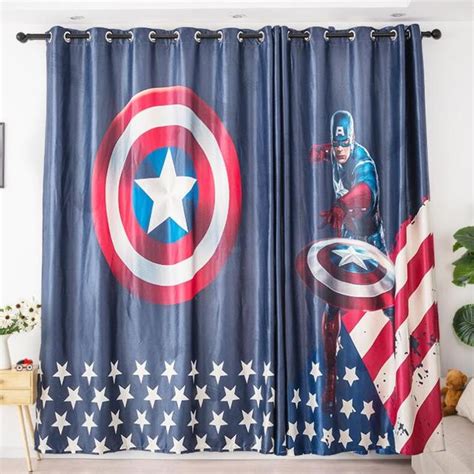 Ins Modern Captain America Cartoon Blackout Curtains For Kids Room