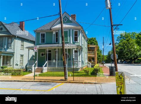 A beautiful street with historic houses under the clear sky in Old