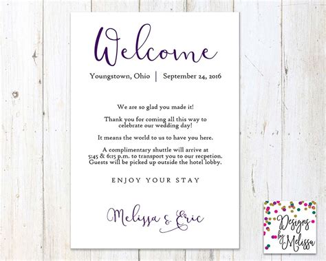 Hotel Welcome Card Wedding Welcome Wedding Guest Card