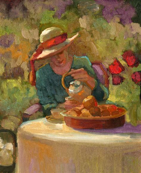 Tea In Garden Painting By Sally Rosenbaum