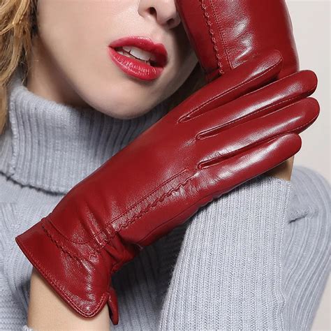 Genuine Leather Gloves Female Warm Thicken Driving Touchscreen Sheepskin Gloves Lady Leather