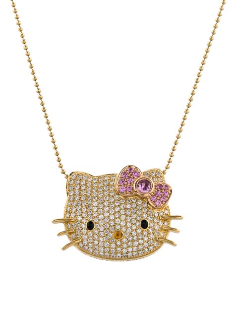 Necklace 18k Diamond Pink Sapphire And Citrine Hello Kitty Pendant
