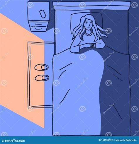 Sleepless Girl Suffers From Insomnia Woman In Bed With Open Eyes In
