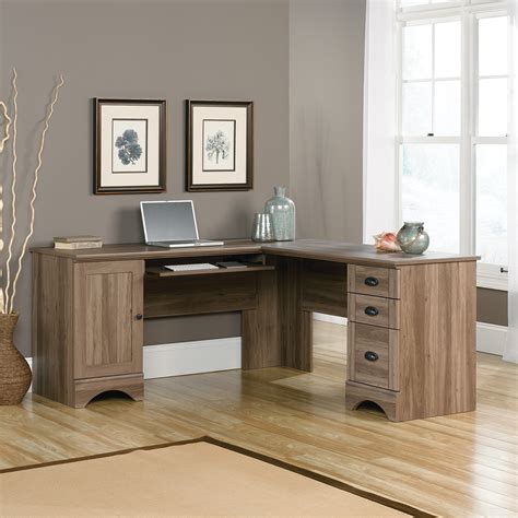 harbor view corner desk salt oak  brick