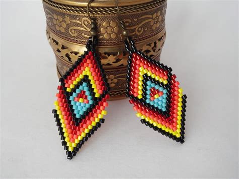 Native American Peyote Beadwork Earrings Dangle Drop Boho Etsy