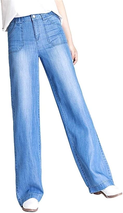 Saoye Fashion Jeans Ladies High Waist Slim Fit Straight Leg Wide Leg
