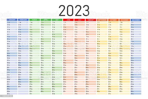 Untuk Tahun 2023 Kalender Dinding Berwarnawarni Dalam Bahasa Inggris