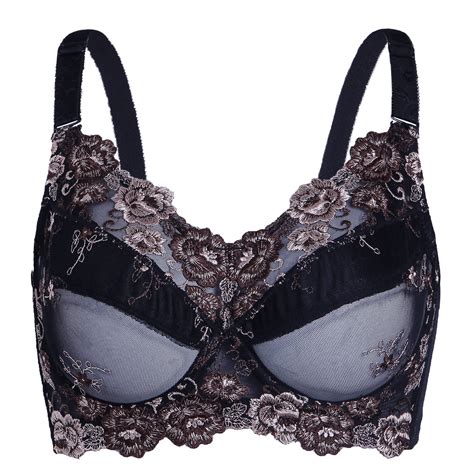 Womens Full Coverage Jacquard Non Padded Lace Sheer Underwire Plus Size Bra 34 36 38 40 42 46