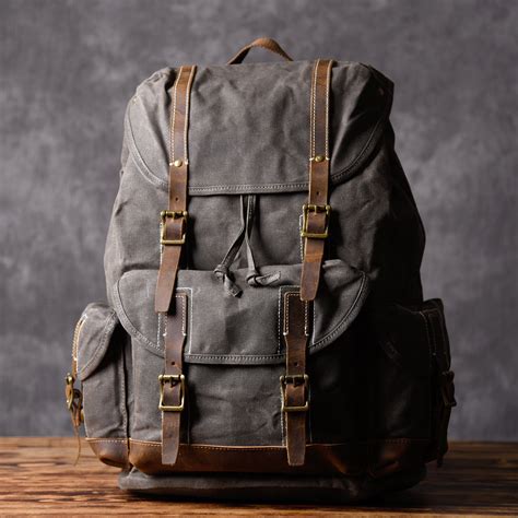 Handcrafted Waxed Canvas Leather Travel Backpack School Backpack Cool
