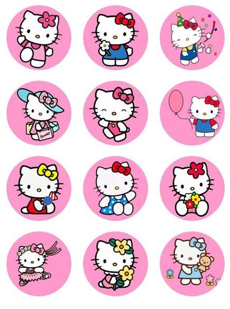Hello Kitty Inspired Cupcake Toppers Or Stickers Favor Tags Etsy