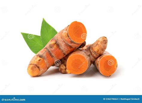 Turmeric Curcumin Rhizomes And Leaves Isolated On A White Background