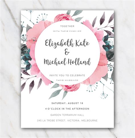 Pink Flowers Wedding Invitation Template In Word For Free
