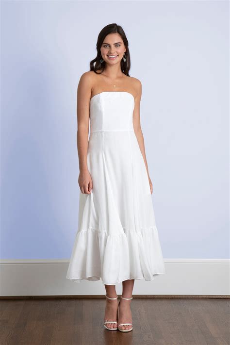 Ivie White Strapless Tea Length Rustic Romantic Outdoor Wedding Dress