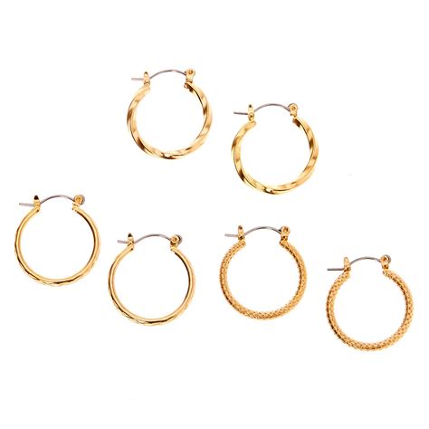 Gold 20mm Textured Hoop Earrings 3 Pack Claires Us