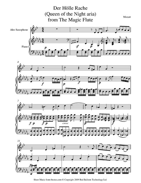 Mozart Queen Of The Night Aria From Magic Flute Sheet Music For