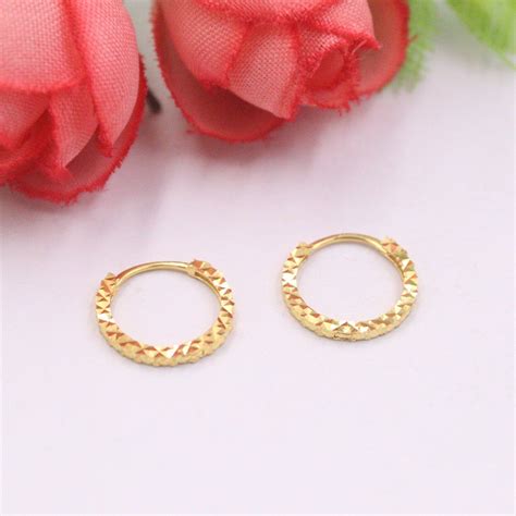 Real 18k Yellow Gold Earrings Women Luck Full Star Hoop Earrings 06 1g 9x12mm Ebay