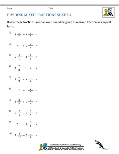 Mixed Numbers Division Problems Worksheet Pdf