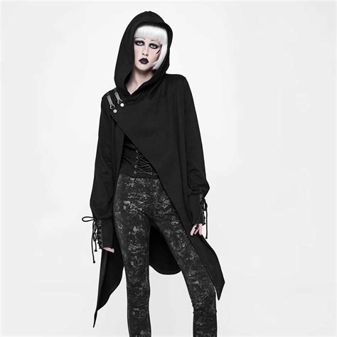 Punk Rave Girls Gothic Cardigan Mantel Mit Kapuze Schwarz Hooded Coat Black Ebay