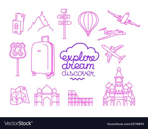 Explore Dream Discover Travel Objects Linear Vector Image