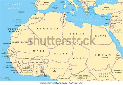 North Africa Countries Political Map Capitals 스톡 벡터로열티 프리 661063558