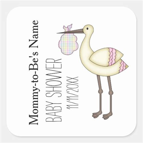 Stork Baby Shower Pink Personalized Stickers Zazzle Com