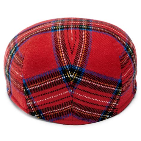 moda cherry deep red and black country wool flat cap in stock fawler