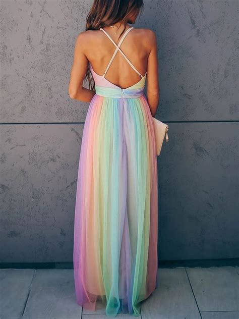 Maternity Sexy Rainbow Striped Maxi Dress