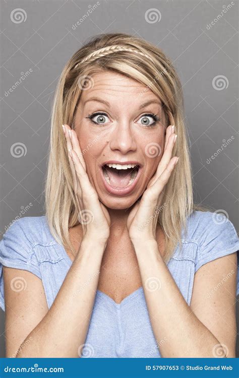 Ecstatic Young Girl Expressing Amazement Stock Image Image Of Wide Cheerful 57907653